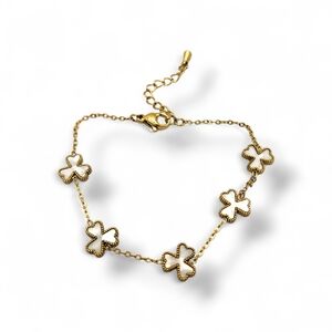Gold and White Clover Bracelet